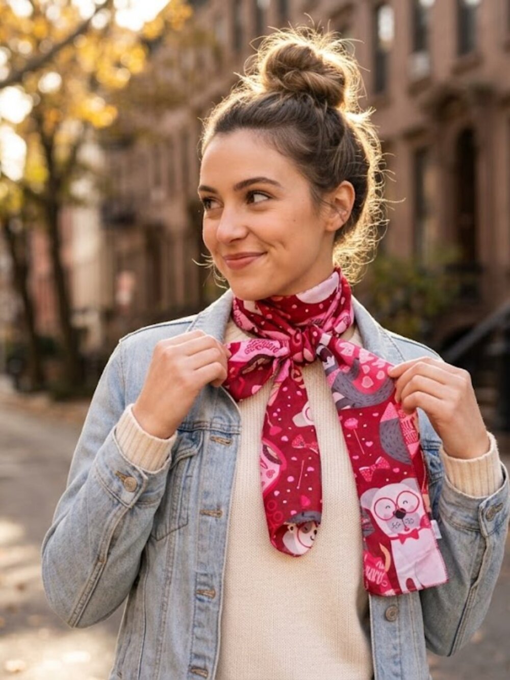 Scarf Pink Red Hearts Cats Dogs Sloth Hedge Hog Animal Gift Neck Hair